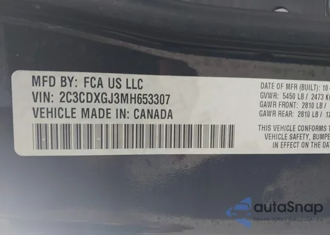 2021 Dodge Charger Scat Pack Rwd from USA, damaged, VIN 2C3CDXGJ3MH653307